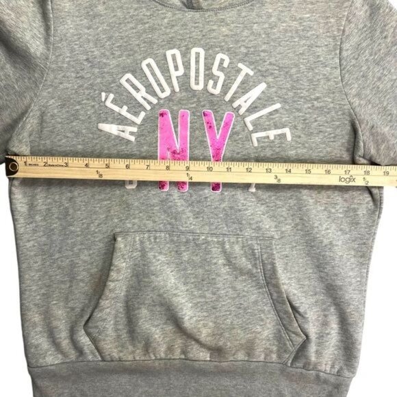 Aeropostale 87 NY Gray Hoodie Sweatshirt Large Cotton/Polyester Blend - Picture 7 of 8
